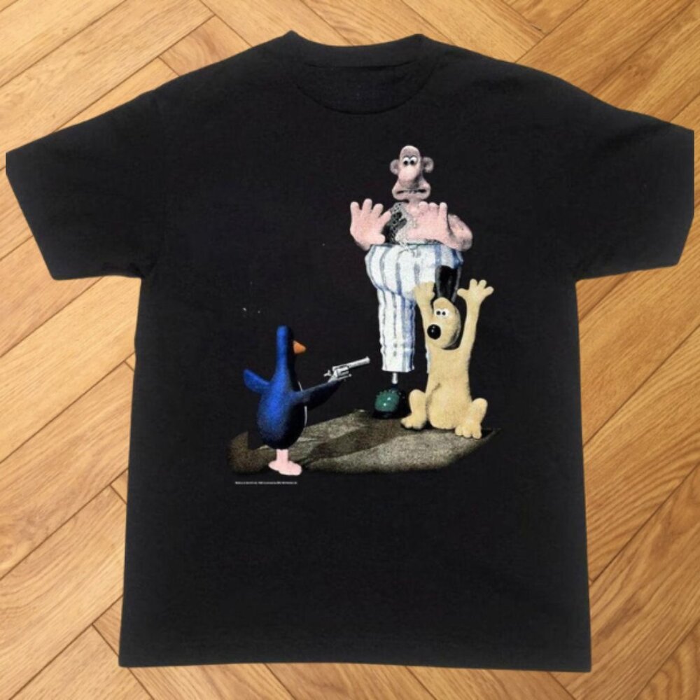 Black Wallace Gromit Funny Scene Graphic Tee Cartoon Character Shirt